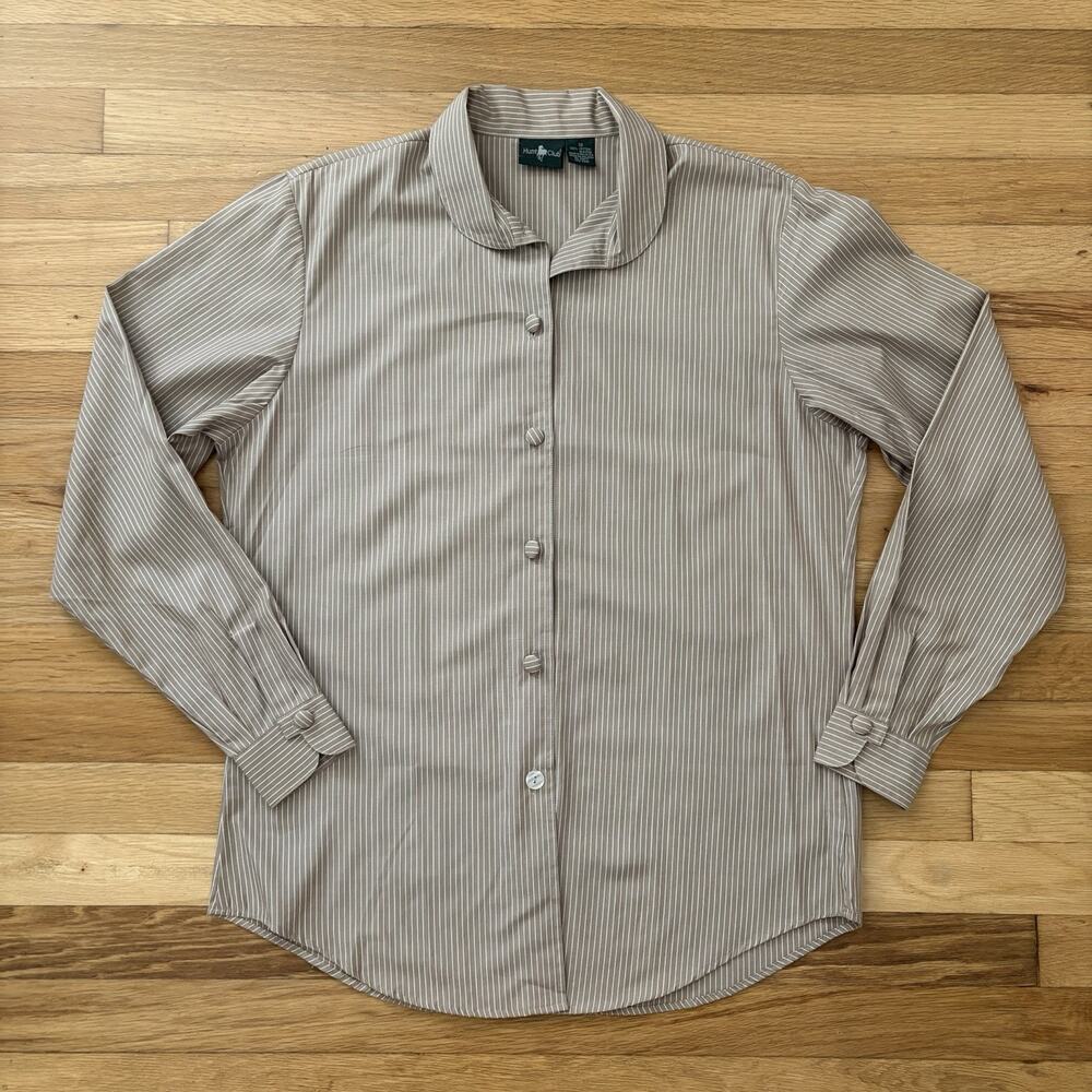 Hunt Club Women’s Button Up Pinstripe Vertical Stripe Tan White Size 10